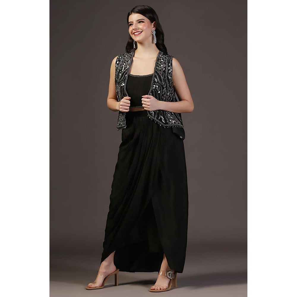 "Two Sisters" by Gyans Cropped Jacket With Crop Top And Draped Skirt