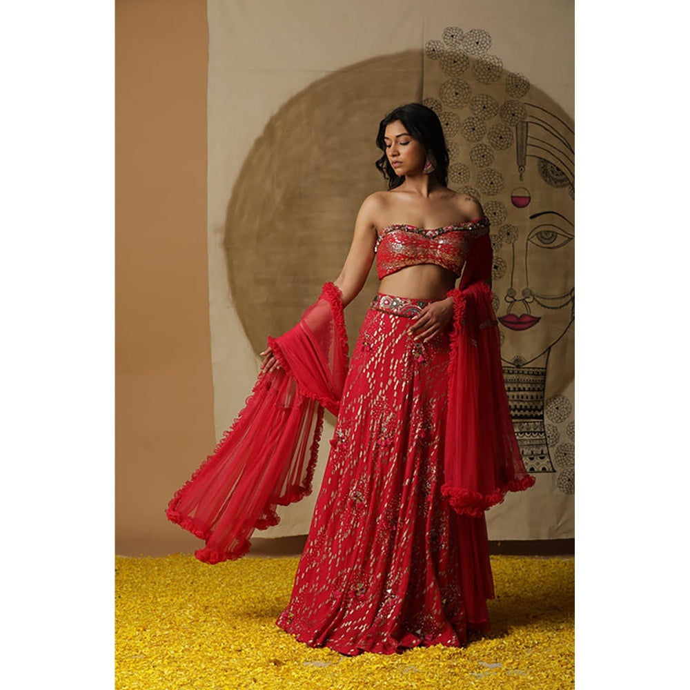 "Two Sisters" by Gyans Red Georgette Skirt Set