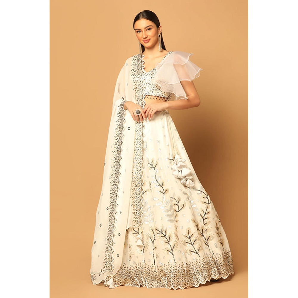 "Two Sisters" by Gyans White Lehenga with Blouse and Dupatta