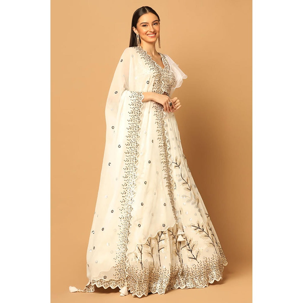 "Two Sisters" by Gyans White Lehenga with Blouse and Dupatta