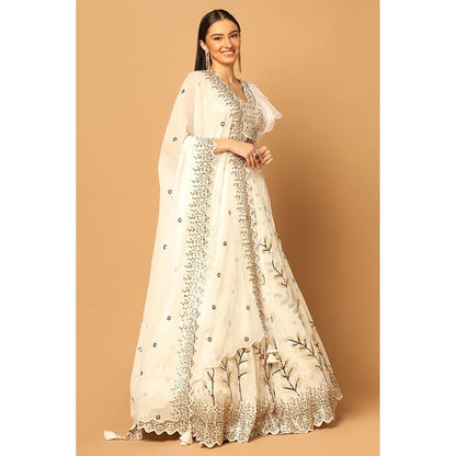 "Two Sisters" by Gyans White Lehenga with Blouse and Dupatta