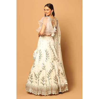 "Two Sisters" by Gyans White Lehenga with Blouse and Dupatta