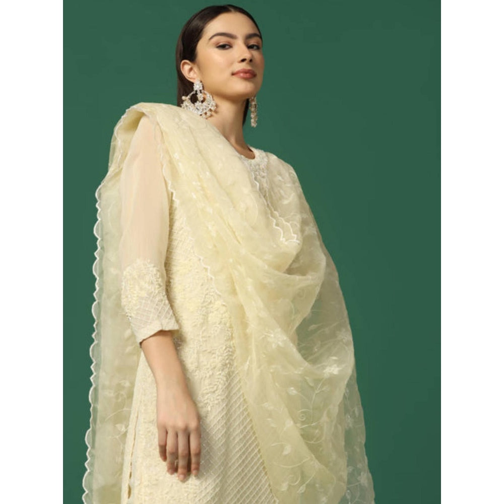"Two Sisters" by Gyans Women Cream Georgette Embroidered Kurti with Sharara and Dupatta