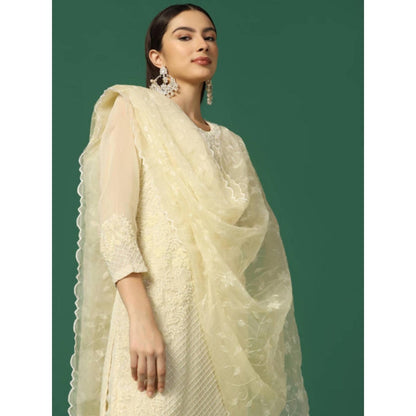"Two Sisters" by Gyans Women Cream Georgette Embroidered Kurti with Sharara and Dupatta
