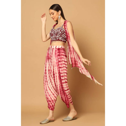 "Two Sisters" by Gyans Women Maroon Georgette Tie & Dye Blouse with Dhoti and Cape