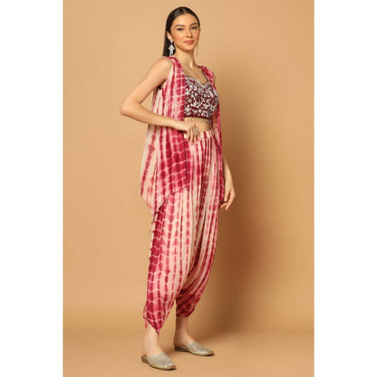 "Two Sisters" by Gyans Women Maroon Georgette Tie & Dye Blouse with Dhoti and Cape