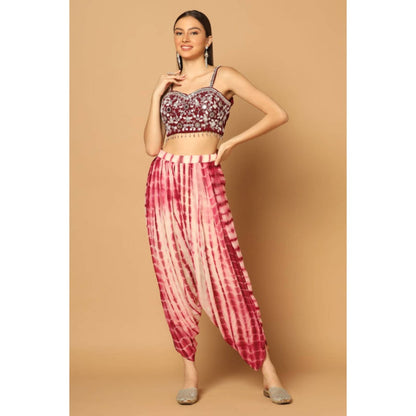 "Two Sisters" by Gyans Women Maroon Georgette Tie & Dye Blouse with Dhoti and Cape