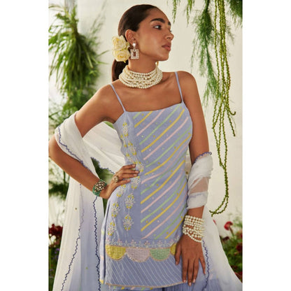 "Two Sisters" by Gyans Blue Gharara Set With Pastel Applique Work