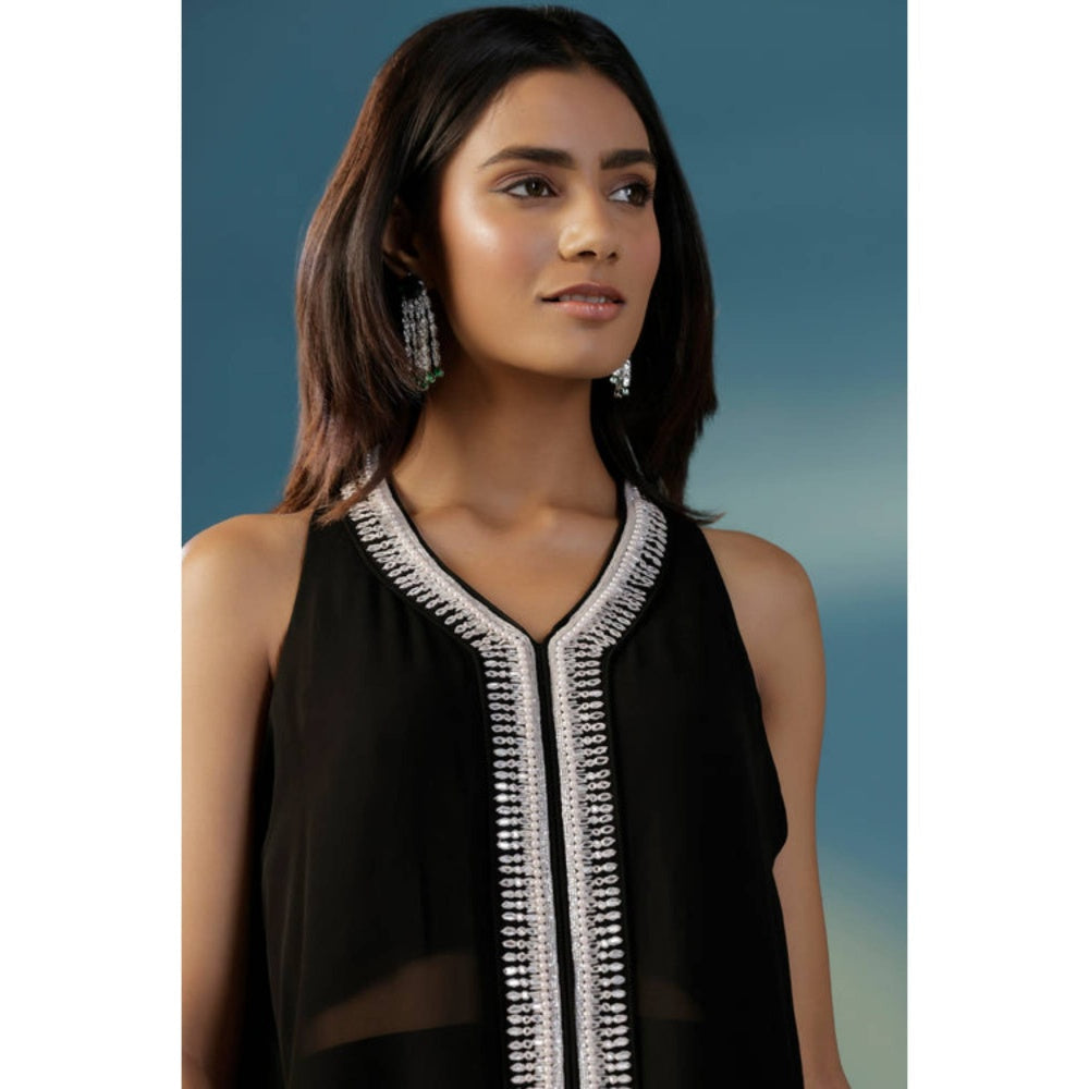 "Two Sisters" by Gyans Black Georgette Solid/Plain V-Neck Kurta And Palazzo