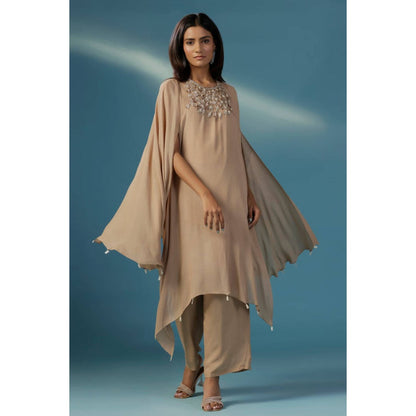 "Two Sisters" by Gyans Golden Shimmer Georgette Cape Kurta Set With Nakshi And Zardozi