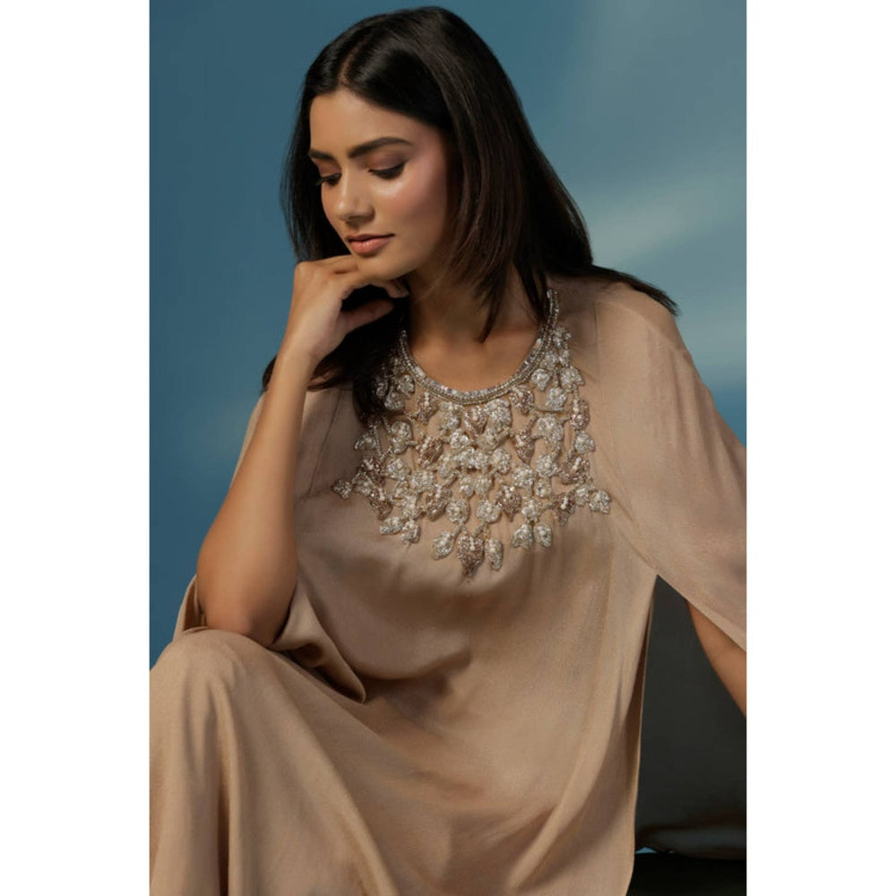 "Two Sisters" by Gyans Golden Shimmer Georgette Cape Kurta Set With Nakshi And Zardozi