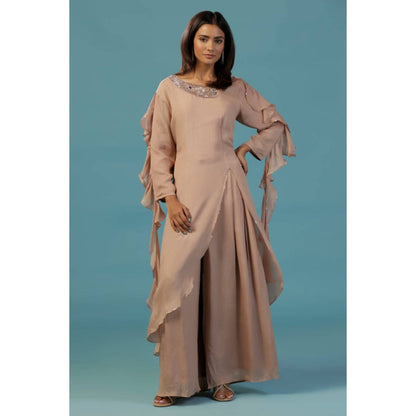"Two Sisters" by Gyans Gold Chinon Kurta Set With Hand Embellished Neckline
