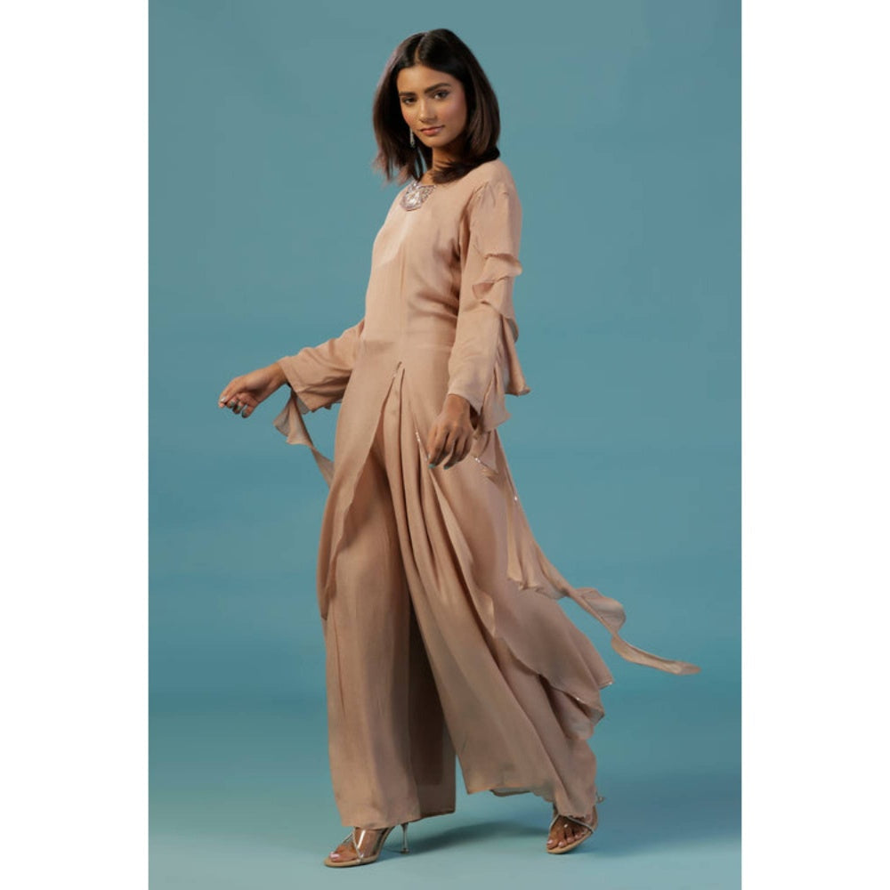 "Two Sisters" by Gyans Gold Chinon Kurta Set With Hand Embellished Neckline