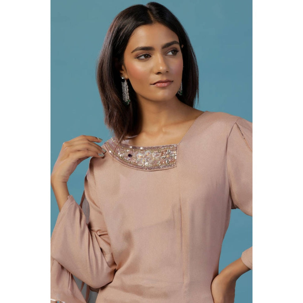 "Two Sisters" by Gyans Gold Chinon Kurta Set With Hand Embellished Neckline