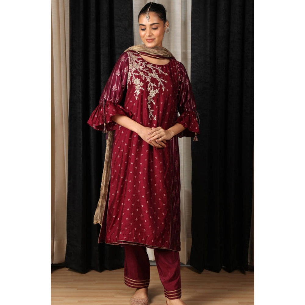 "Two Sisters" by Gyans Maroon Embroidered Kurta Set