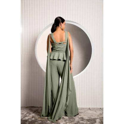 "Two Sisters" by Gyans Green Georgette Embroidered Halter Neck Top And Palazzo