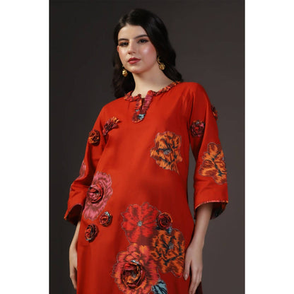 "Two Sisters" by Gyans Ruby Rhapsody Red Applique Printed Work Kurta And Bottom