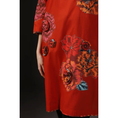"Two Sisters" by Gyans Ruby Rhapsody Red Applique Printed Work Kurta And Bottom