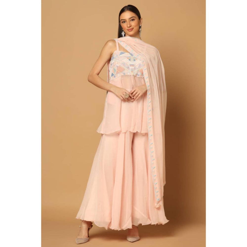 "Two Sisters" by Gyans Peach Embroidered Sharara Set