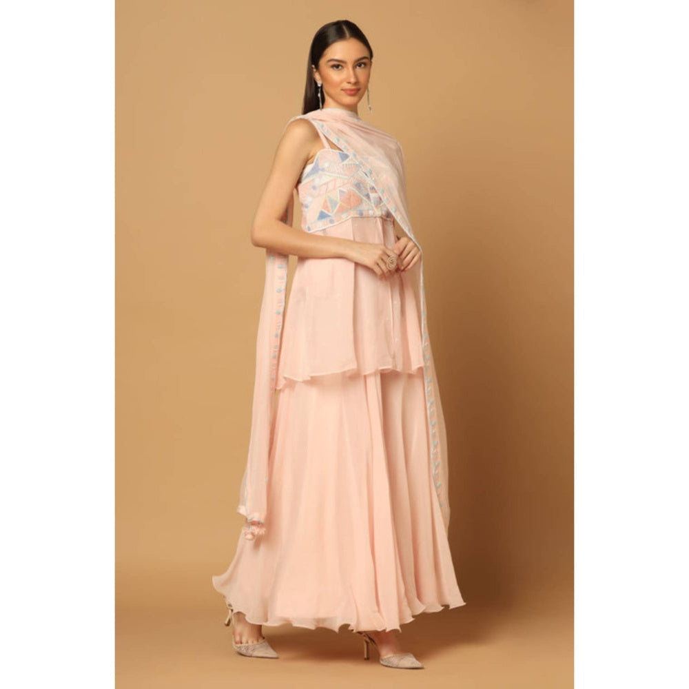 "Two Sisters" by Gyans Peach Embroidered Sharara Set