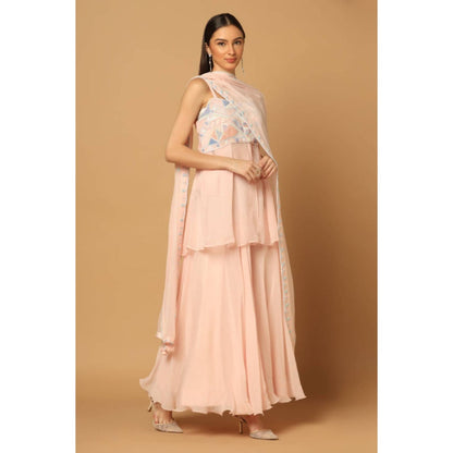 "Two Sisters" by Gyans Peach Embroidered Sharara Set