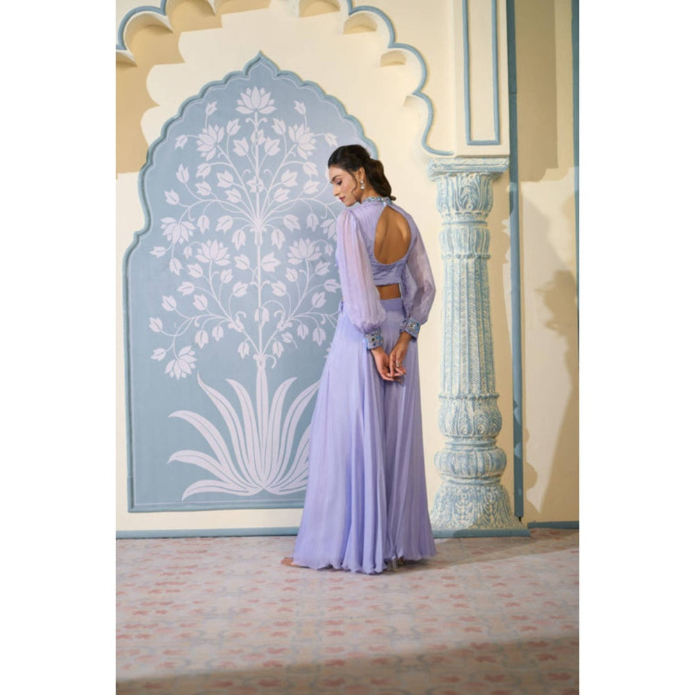 "Two Sisters" by Gyans Lavender Chinon Sequenced Keyhole Neck Top And Sharara