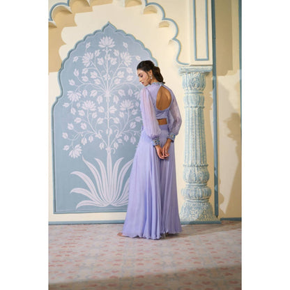 "Two Sisters" by Gyans Lavender Chinon Sequenced Keyhole Neck Top And Sharara