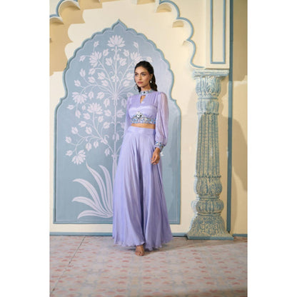 "Two Sisters" by Gyans Lavender Chinon Sequenced Keyhole Neck Top And Sharara