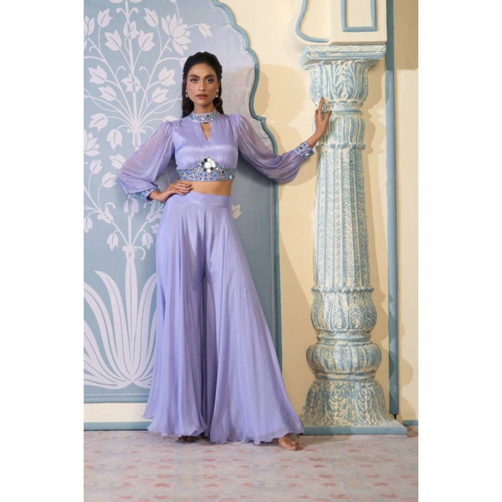 "Two Sisters" by Gyans Lavender Chinon Sequenced Keyhole Neck Top And Sharara
