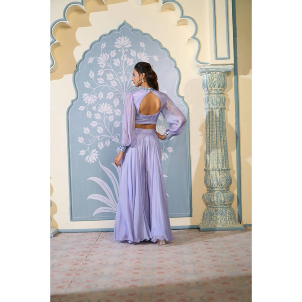"Two Sisters" by Gyans Lavender Chinon Sequenced Keyhole Neck Top And Sharara