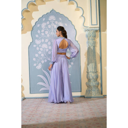 "Two Sisters" by Gyans Lavender Chinon Sequenced Keyhole Neck Top And Sharara