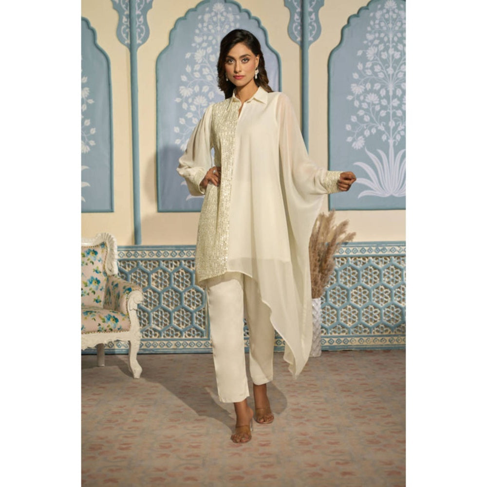 "Two Sisters" by Gyans Ivory Kaftan Set With Pants