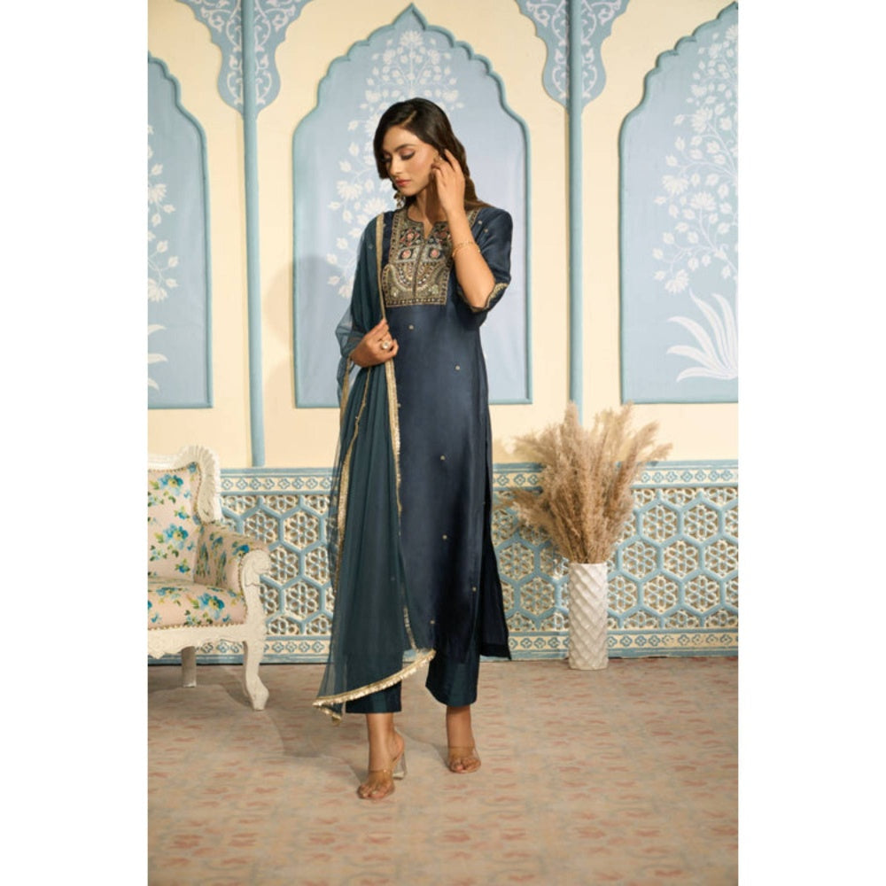 "Two Sisters" by Gyans Embroidered Navy Kurta Set