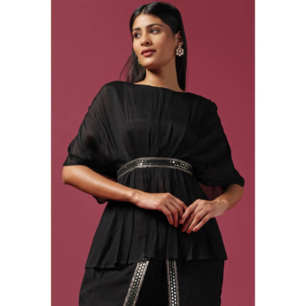 "Two Sisters" by Gyans Black Embroidered Kaftan Paired With Pants