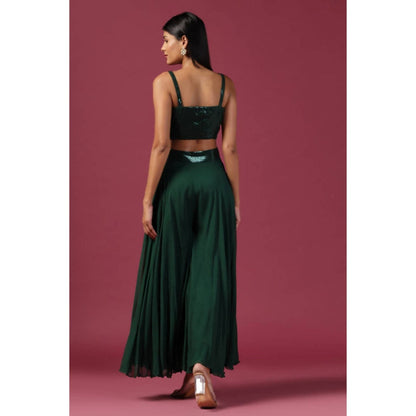 "Two Sisters" by Gyans Green Georgette Embroidered Shoulder Straps Top With Sharara And Cape