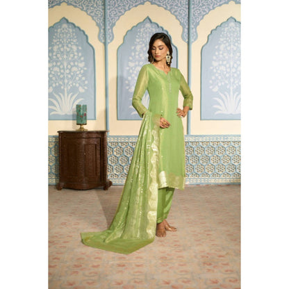 "Two Sisters" by Gyans Embroidered Light Green Banarasi Kurta Set