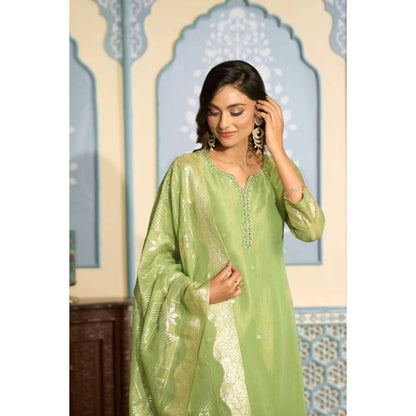 "Two Sisters" by Gyans Embroidered Light Green Banarasi Kurta Set