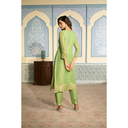 "Two Sisters" by Gyans Embroidered Light Green Banarasi Kurta Set
