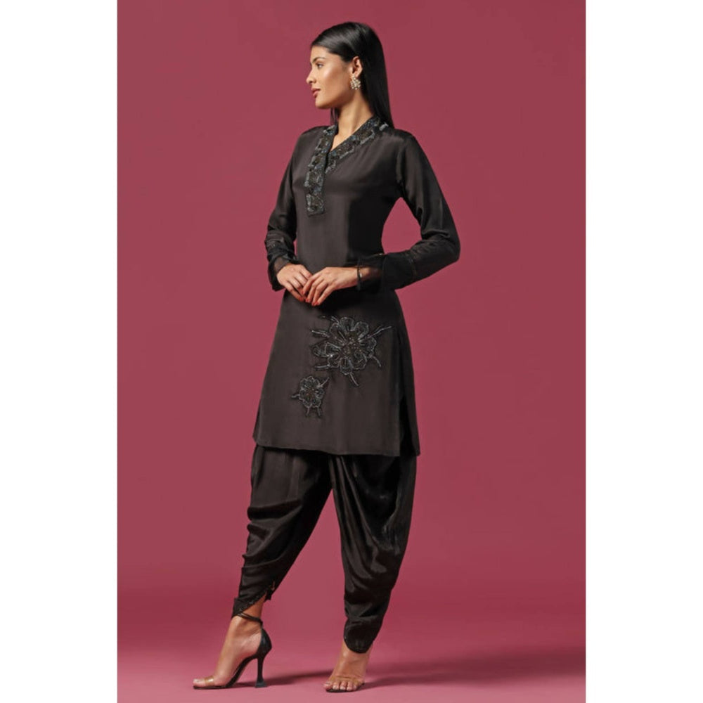 "Two Sisters" by Gyans Black Embroidered Kurta Paired With Dhoti Pants