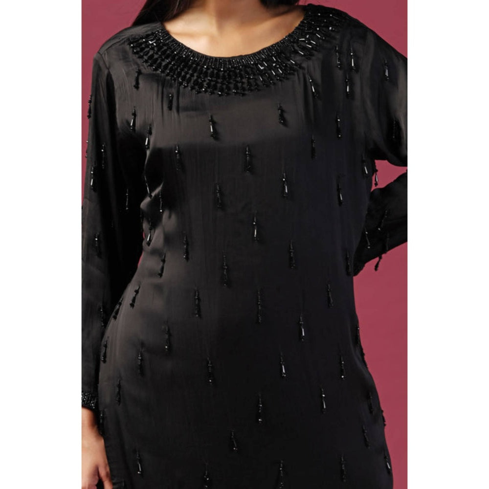 "Two Sisters" by Gyans Women Black Silk Embroidered Kurta with Palazzo