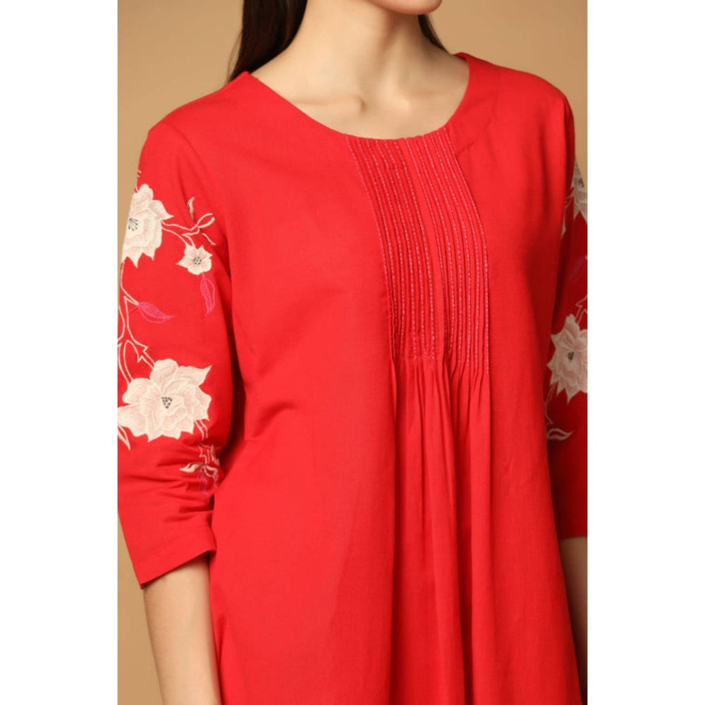 "Two Sisters" by Gyans Women Red Cotton Floral Kurta with Pant and Dupatta
