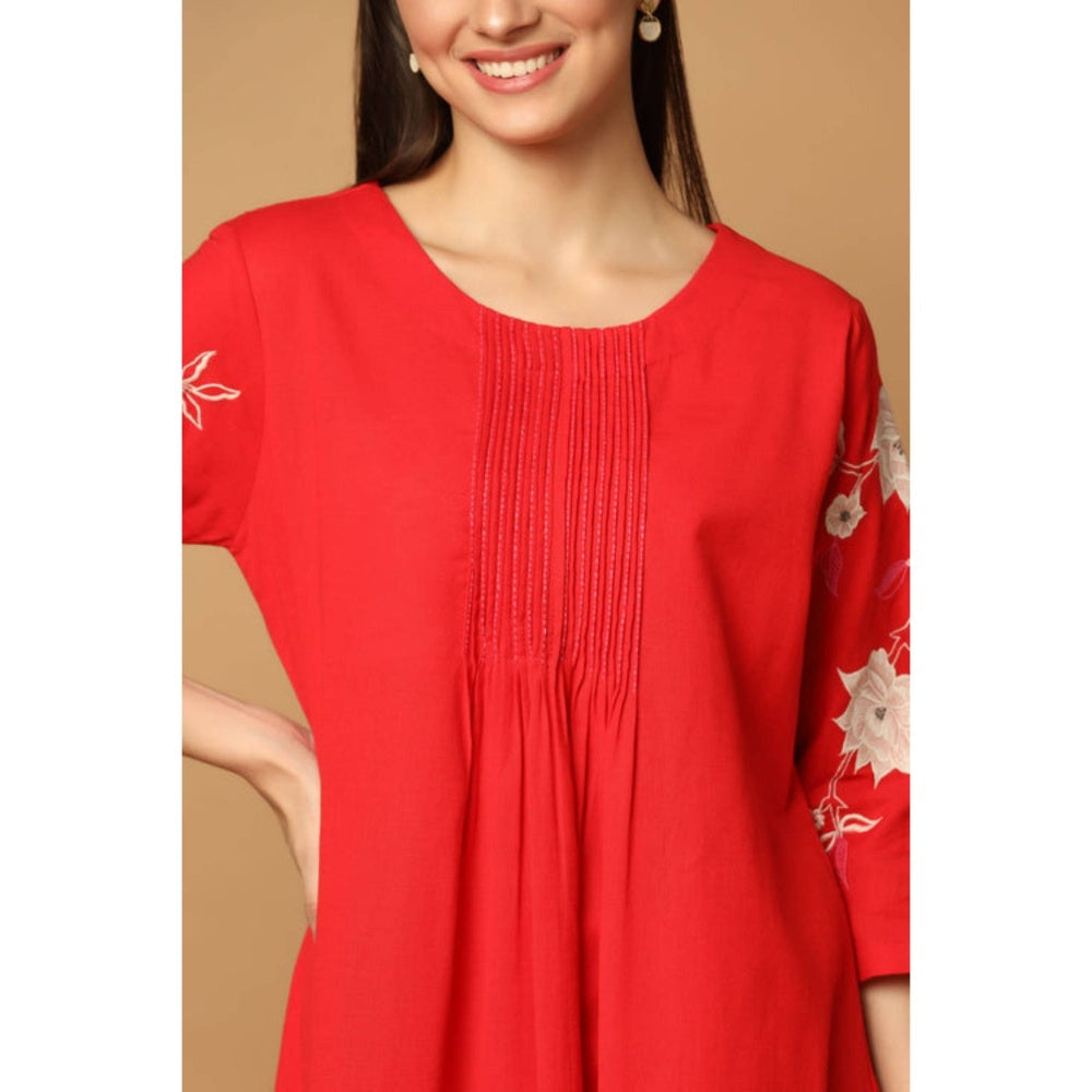 "Two Sisters" by Gyans Women Red Cotton Floral Kurta with Pant and Dupatta