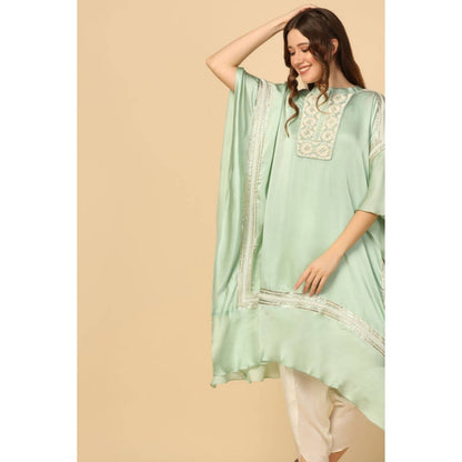 "Two Sisters" by Gyans Women Blue Satin Embroidered Kurta with Dhoti