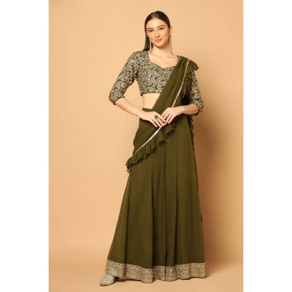 "Two Sisters" by Gyans Women Olive Georgette Solid Blouse with Sharara and Dupatta