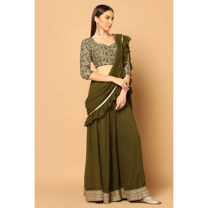 "Two Sisters" by Gyans Women Olive Georgette Solid Blouse with Sharara and Dupatta