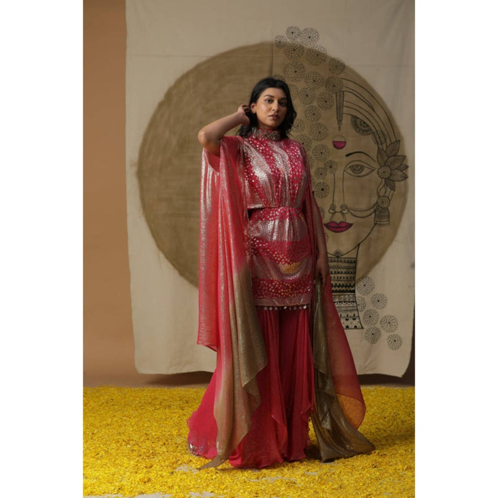 "Two Sisters" by Gyans Women Pink Georgette Solid Kurta with Pant and Dupatta