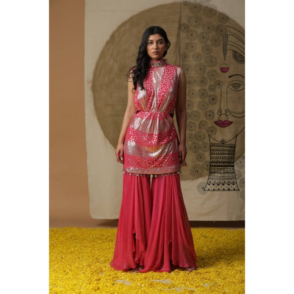 "Two Sisters" by Gyans Women Pink Georgette Solid Kurta with Pant and Dupatta