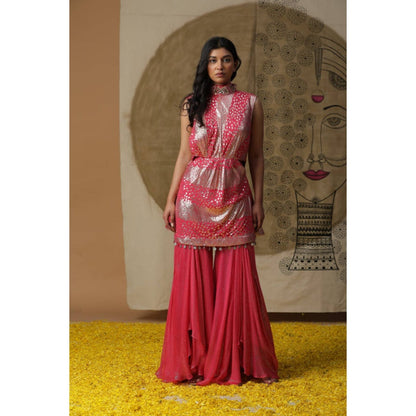 "Two Sisters" by Gyans Women Pink Georgette Solid Kurta with Pant and Dupatta