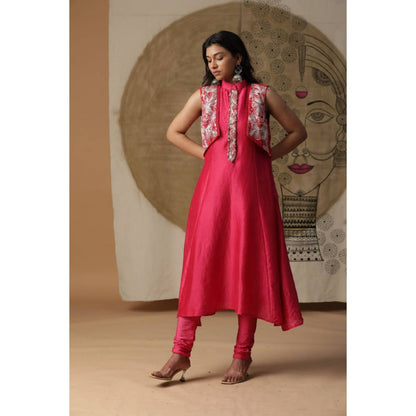 "Two Sisters" by Gyans Pink A-Line Kurta Set With Attached Cape