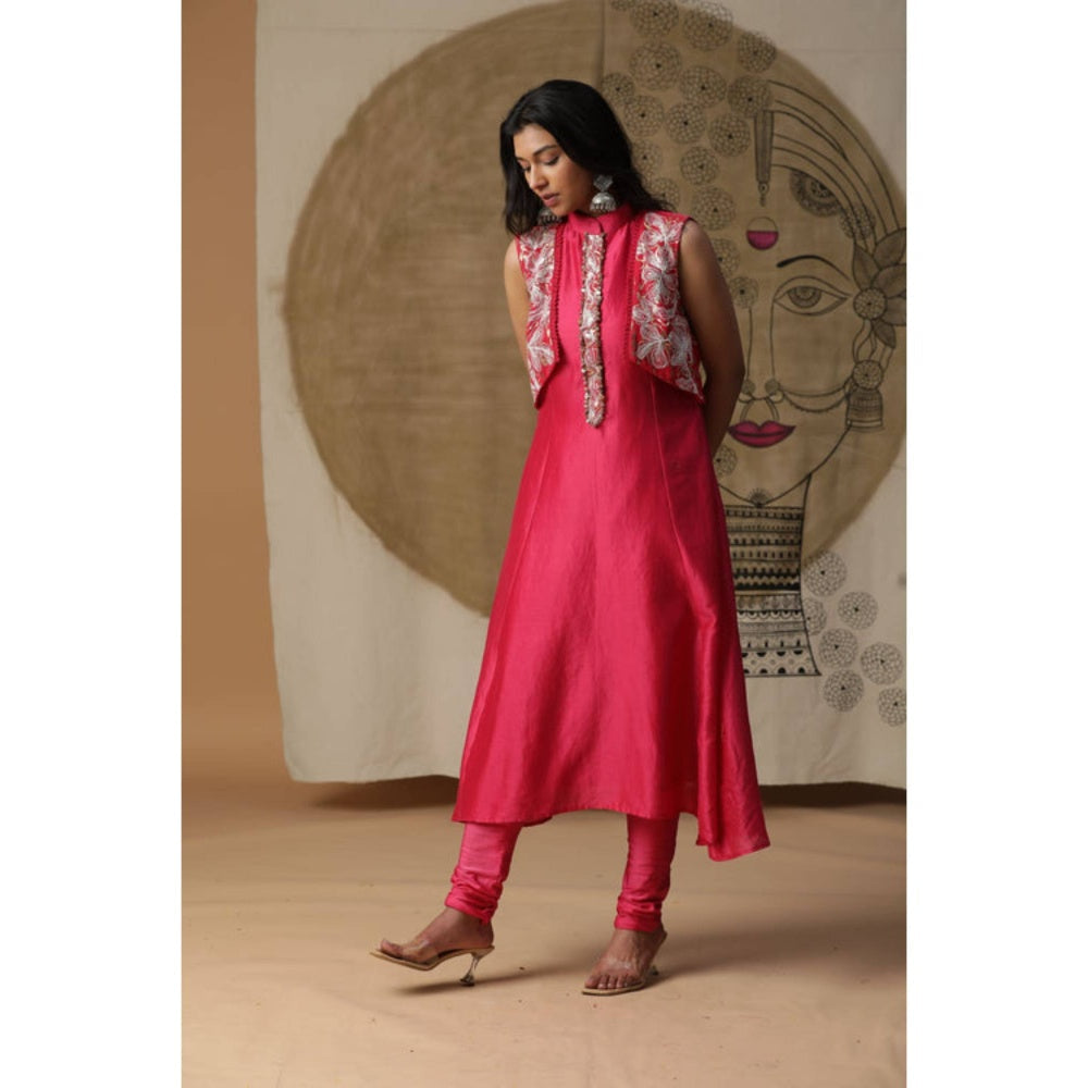 "Two Sisters" by Gyans Pink A-Line Kurta Set With Attached Cape